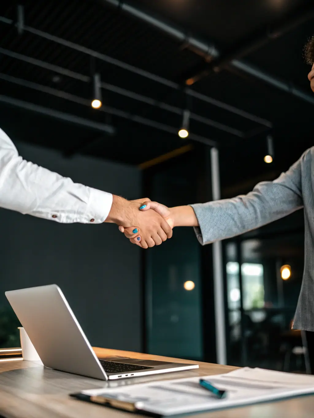 A handshake between Philipp Gedamke and a satisfied client, symbolizing trust and commitment to client satisfaction in Hamburg.