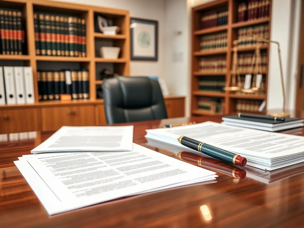A photograph of legal documents being reviewed in a professional setting, with a focus on clarity and precision. The image should convey trust, competence, and adherence to legal standards in estate matters.