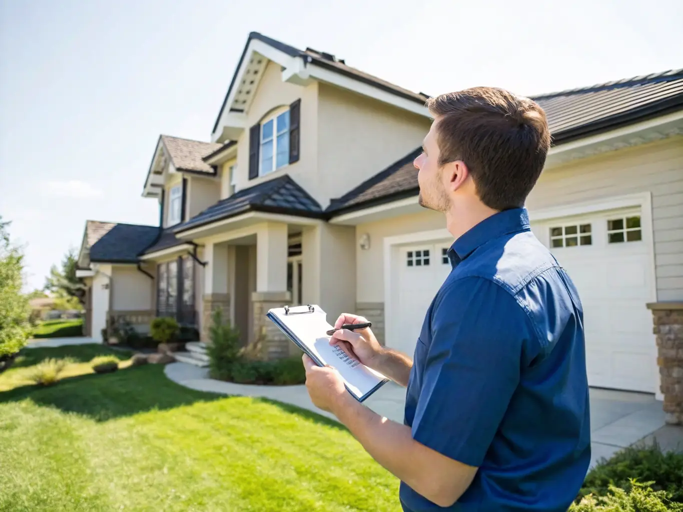 A photograph of a property appraiser carefully assessing a home's value, using professional tools and techniques. The image should convey accuracy, expertise, and attention to detail in property valuation.